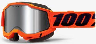 Маска кросова 100% ACCURI 2 Snowmobile Goggle Neon Orange Dual Mirror Silver Lens
