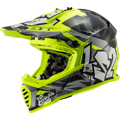 Мотошлем LS2 MX437 Fast EVO Crusher Black Hi-Vis Yellow L