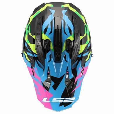 Мотошолом LS2 MX708 Fast 2 GROTESK Blue Pink Green L